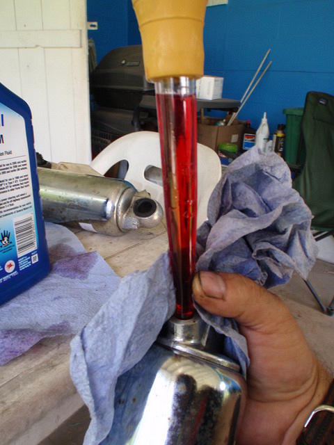 Using a small 16 ml baster to fill the shocks