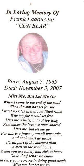 Bear's Memorial Card