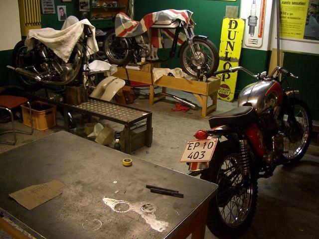 The BritBike guys place shared by 6 guys. Mostly Norton but also BSA , Triumph and Royal Enfields