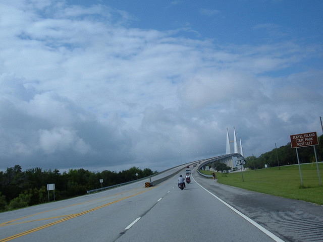 My son and I heading up to the Sidney Lanier Bridge in Brunswick GA! 