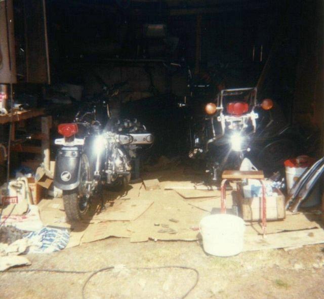 My CB500 Four and my GL1000 into my old garage [1981]