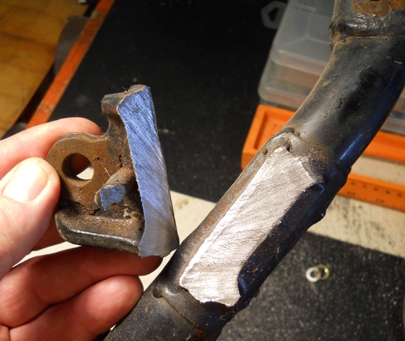 USE A HACK SAW OR A PORTABAN SAW TO REMOVE KICKSTAND OR CUT INTO FRAME