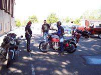 Thats GL1-242 on his $350 1975 GL1000. A diamond in the rough.(The bike, not Paul). Outside BlackGolds apartment getting ready t