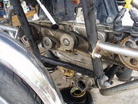 Timing belt covers, oil filter, and coolant pump cover removed