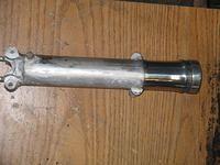 Fork tube after clear coat was stripped and gone over with 600 grit, then top half was gone over one pass with tripoli using a t