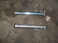 One untouched lower fork tube, the other has been sanded with 600 & 1200 grit and step one of the three phase polishing proc