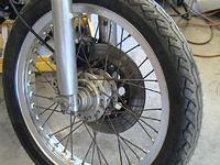 19 inch CB 750 wheel,GL1000 rotor,82 forks and axle,80 caliper.