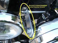 Bracket that was fabed to move the headlight bucket 3" forward.