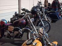 Bikes Lined Up, Tom's Suzuki LS650 Savage, The Triumph Bobber, My GL1000 Bober, Ron's GL1100 dbopper, A Harley And My Brother Da