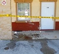 Major building damage after a parking lot run away-45+mph crash