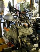 SIDE PANELS BEING MADE AND SWING ARM OFF GL1500 READY FOR STEEL PLATE SUPPORT FOR NEW SWINGARM