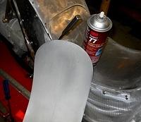SPRAY GLUE ON SEAT AND FOAM AND LET SIT FOR THREE MINUTES